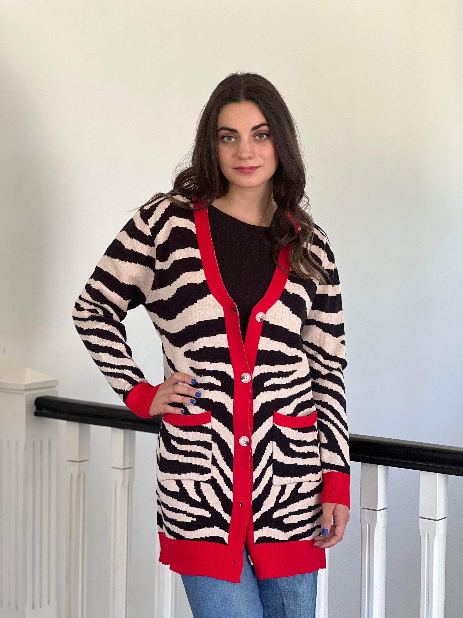 Chaleco Largo Cebra Beige&Rojo Moda Todo por ti 