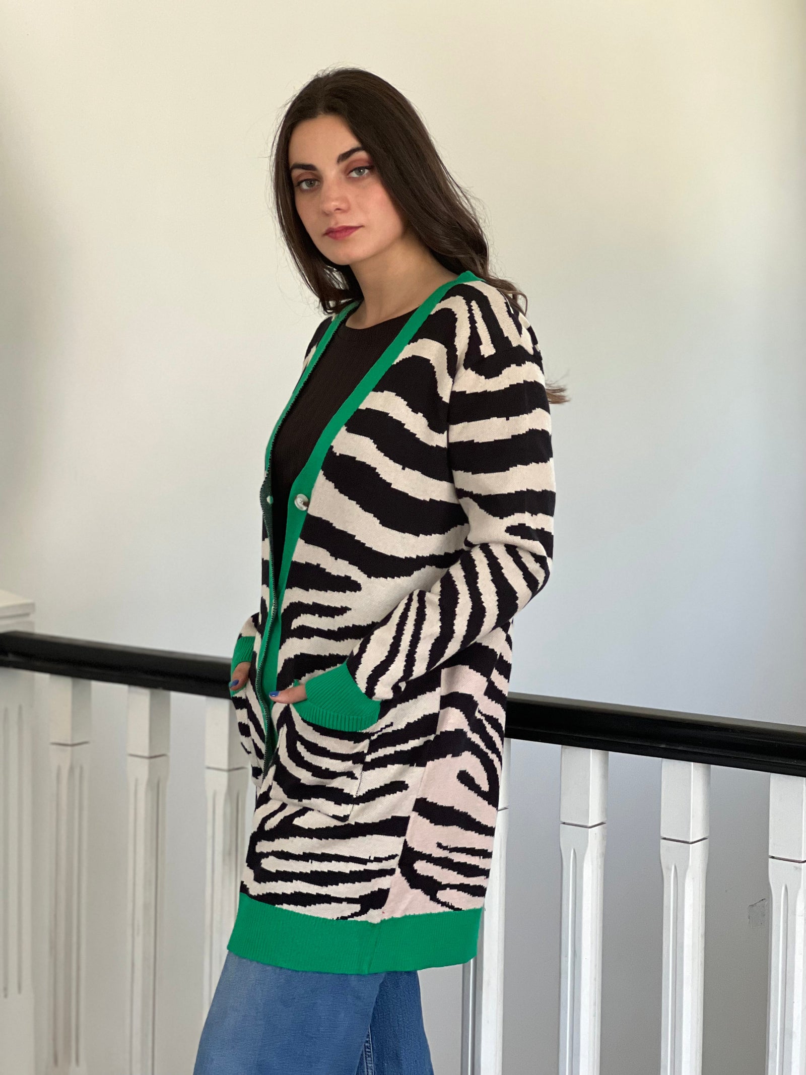 Chaleco Largo Cebra Blanco&Verde Moda Todo por ti 