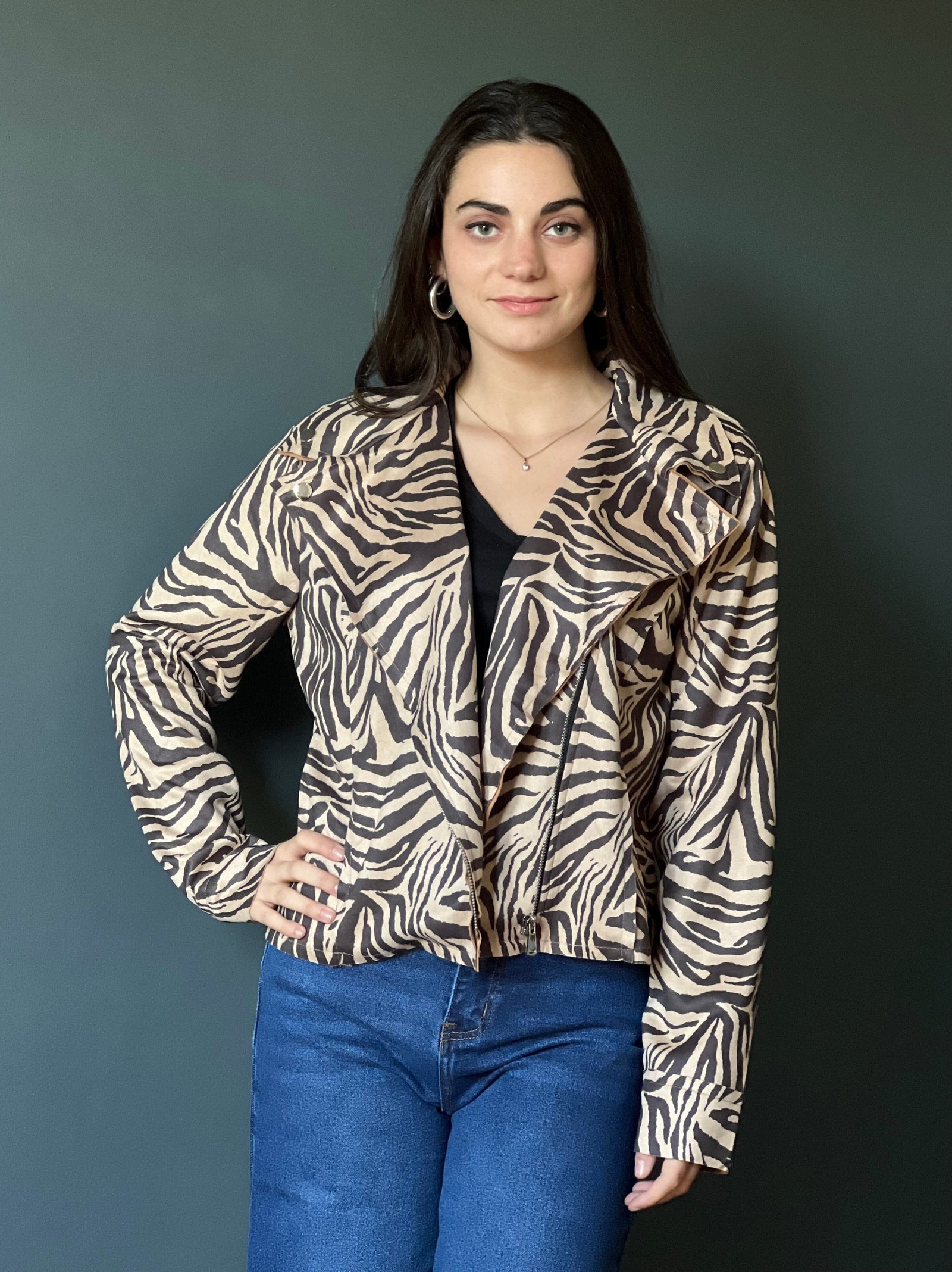 Chaqueta Biker Cebra Beige Moda Deco por ti 