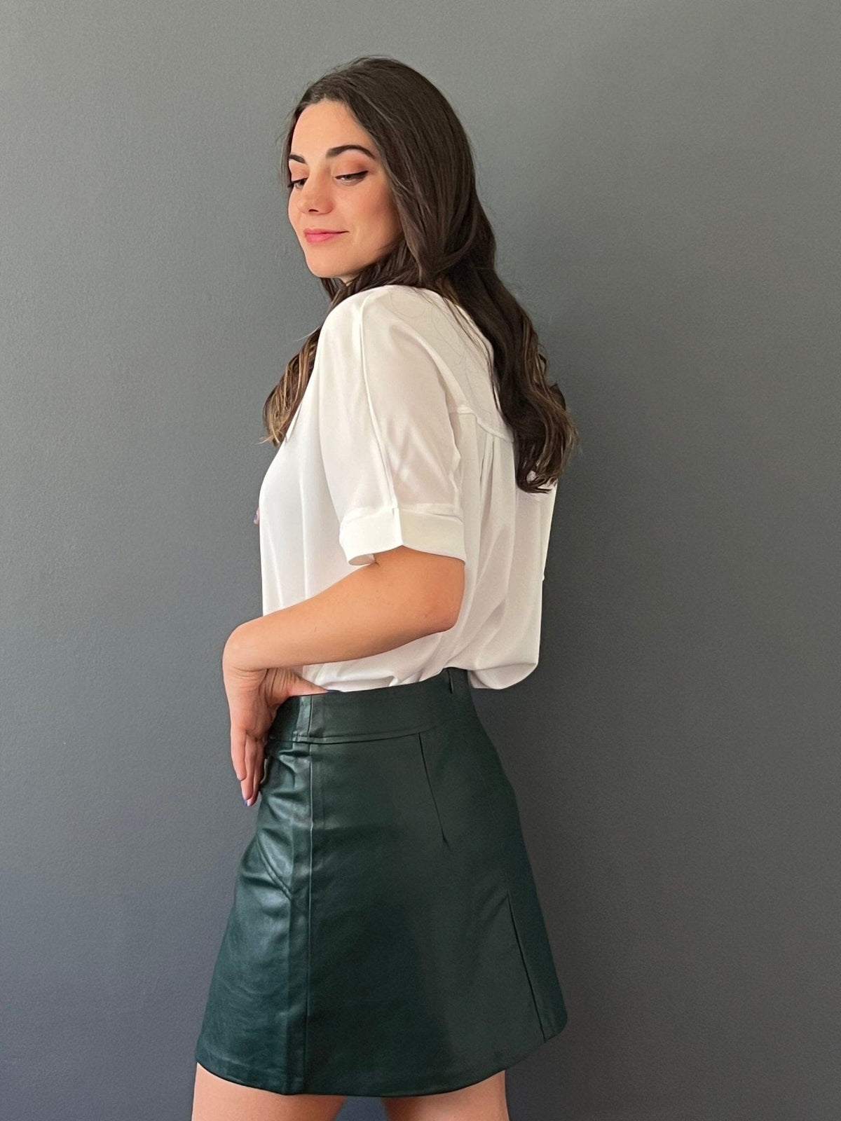 Falda Mane Ecocuero Verde Oscuro Moda Todo por ti 