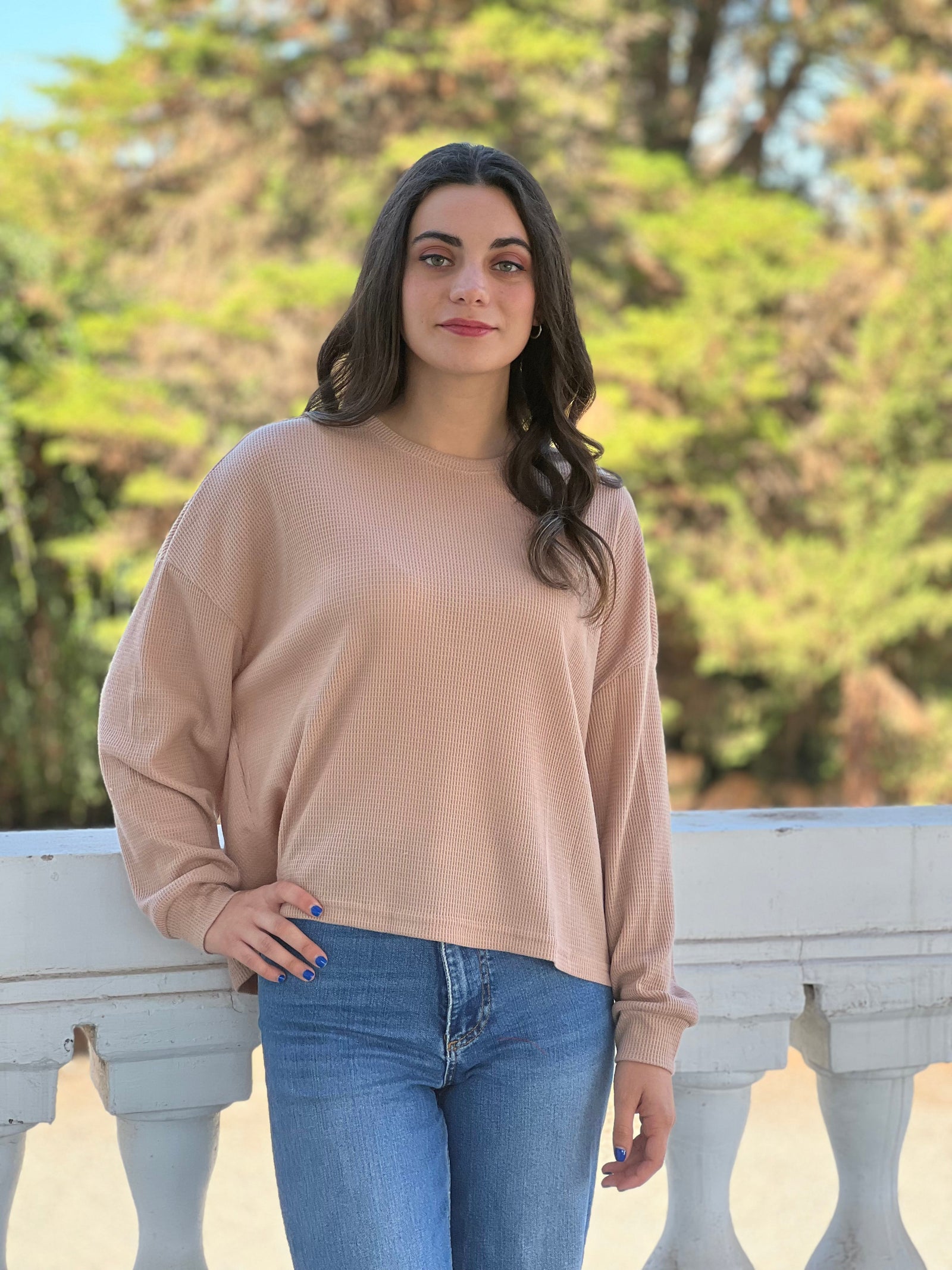 Polera Manga Larga Beige Tramado Deco por ti 