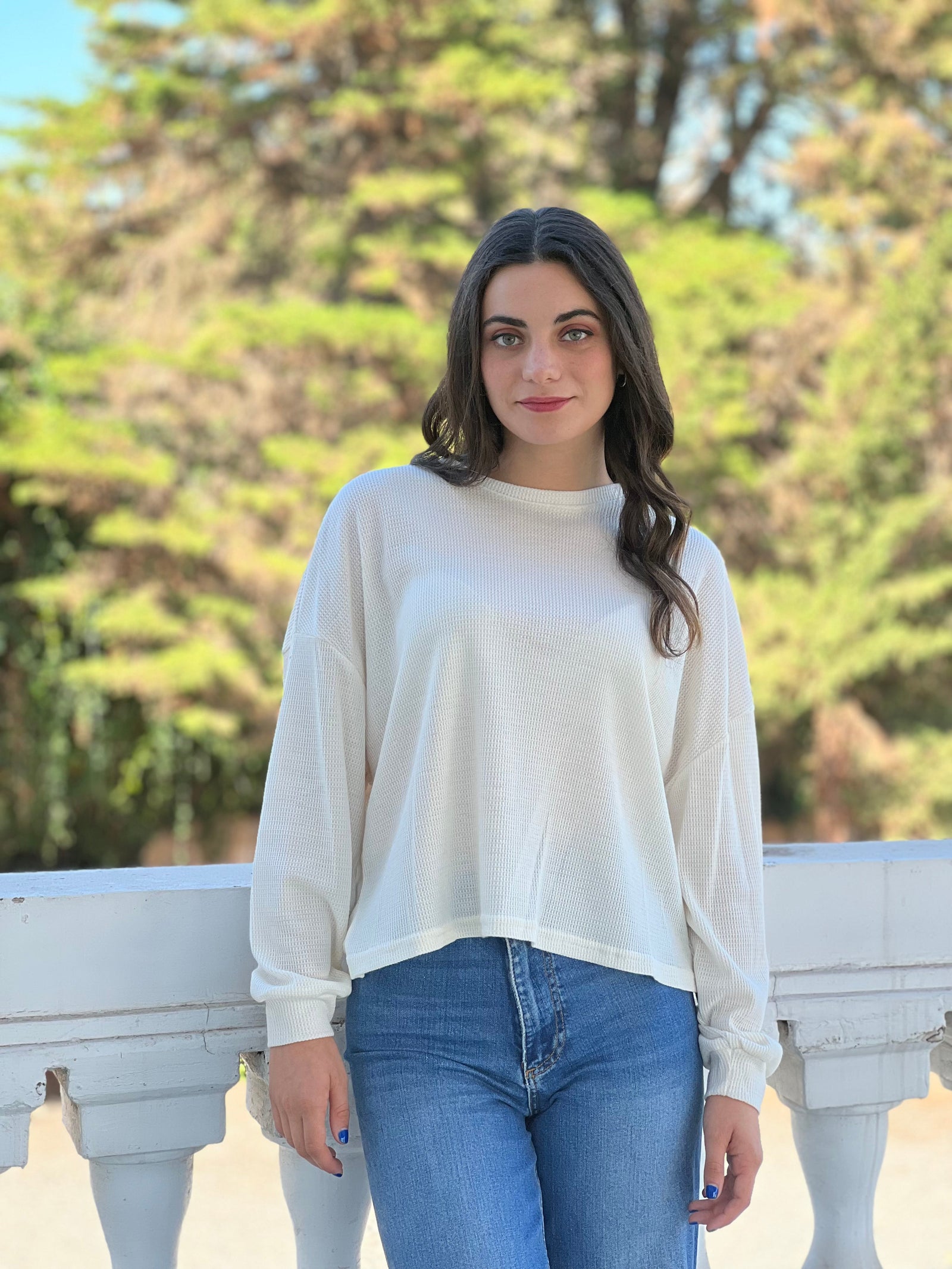 Polera Manga Larga Blanca Tramado Deco por ti 