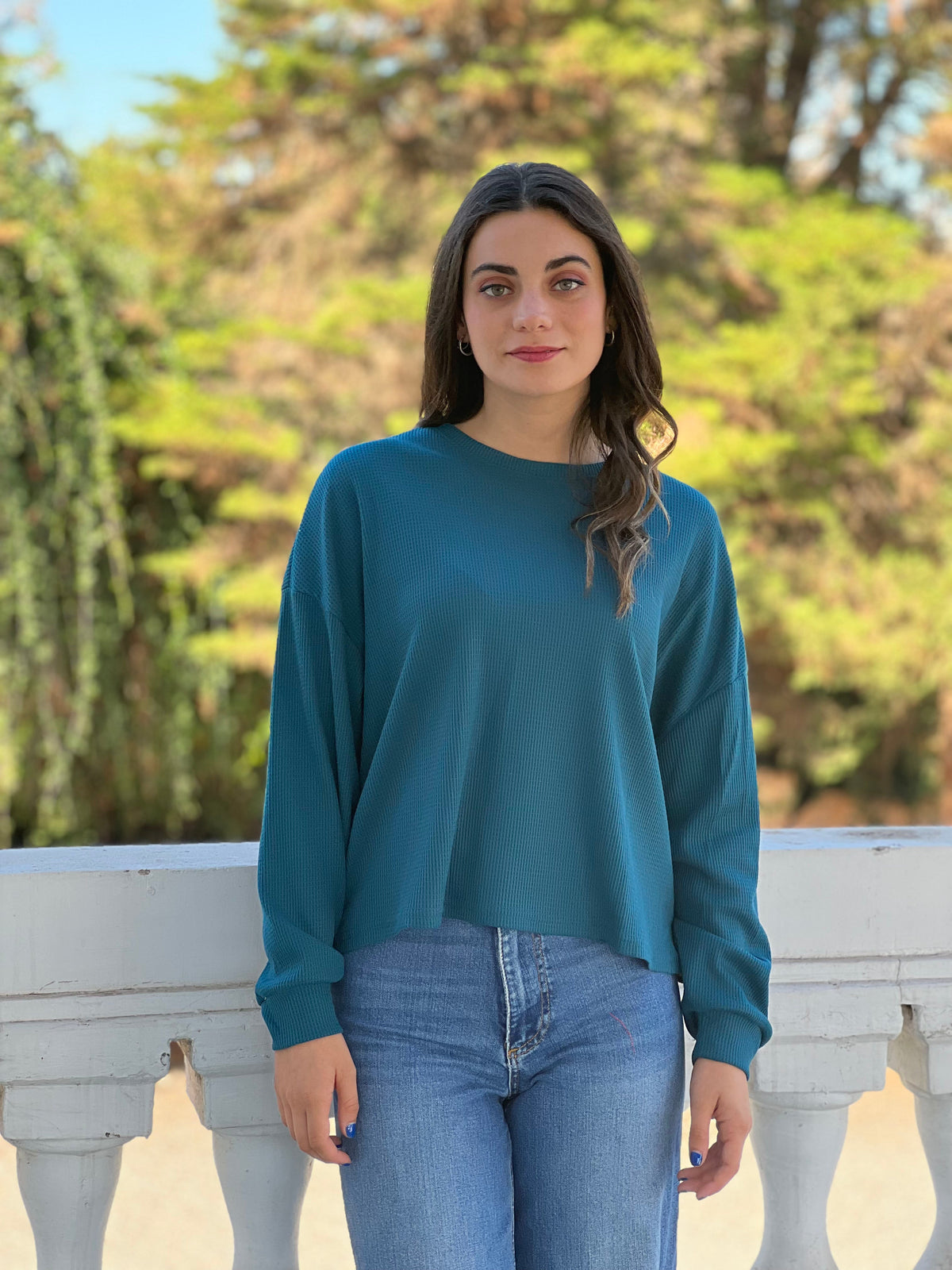 Polera Manga Larga Petróleo Tramado Deco por ti 