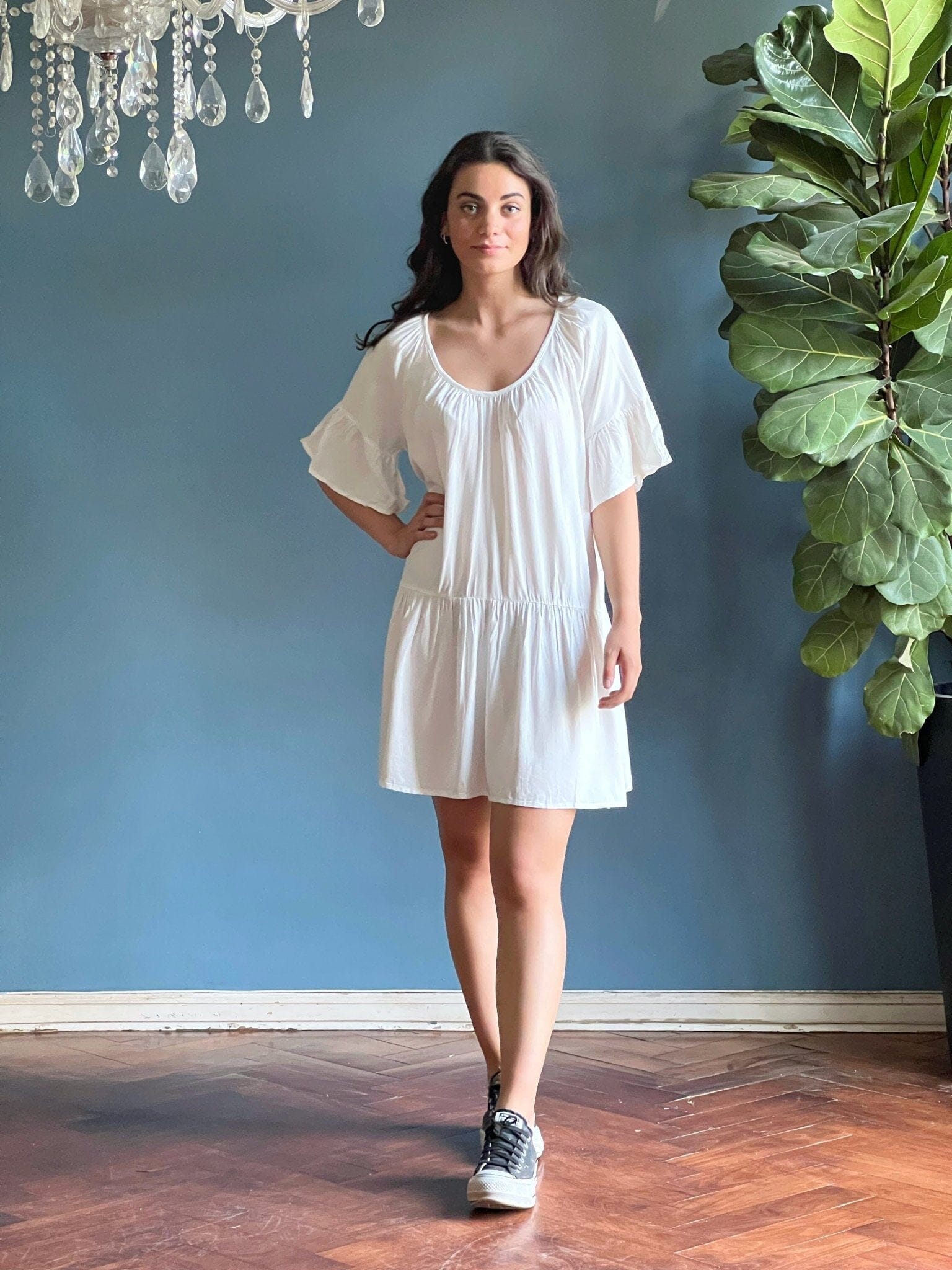 Vestido Manga Ancha Blanco Moda Deco por ti 