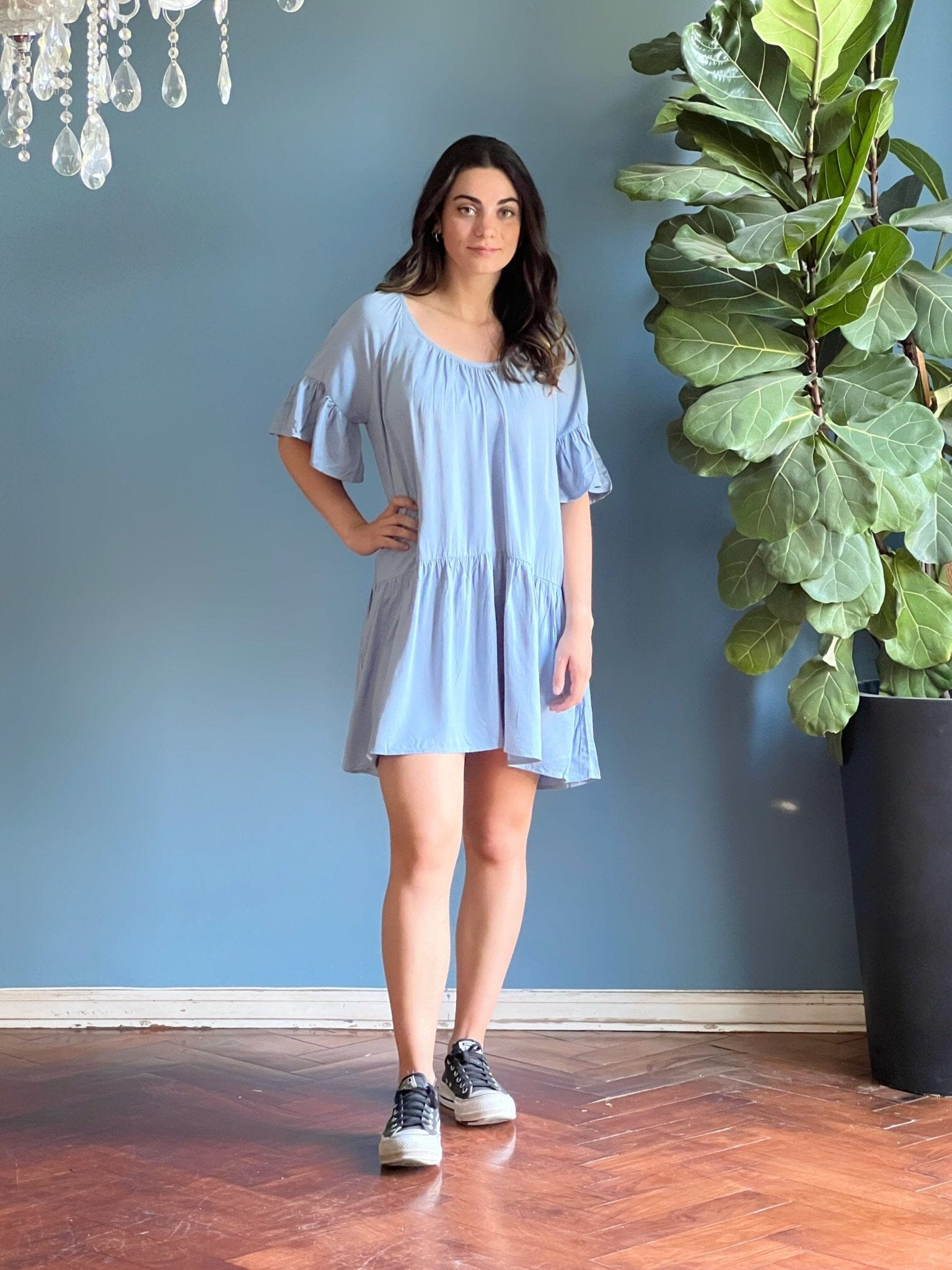 Vestido Manga Ancha Celeste Moda Deco por ti 