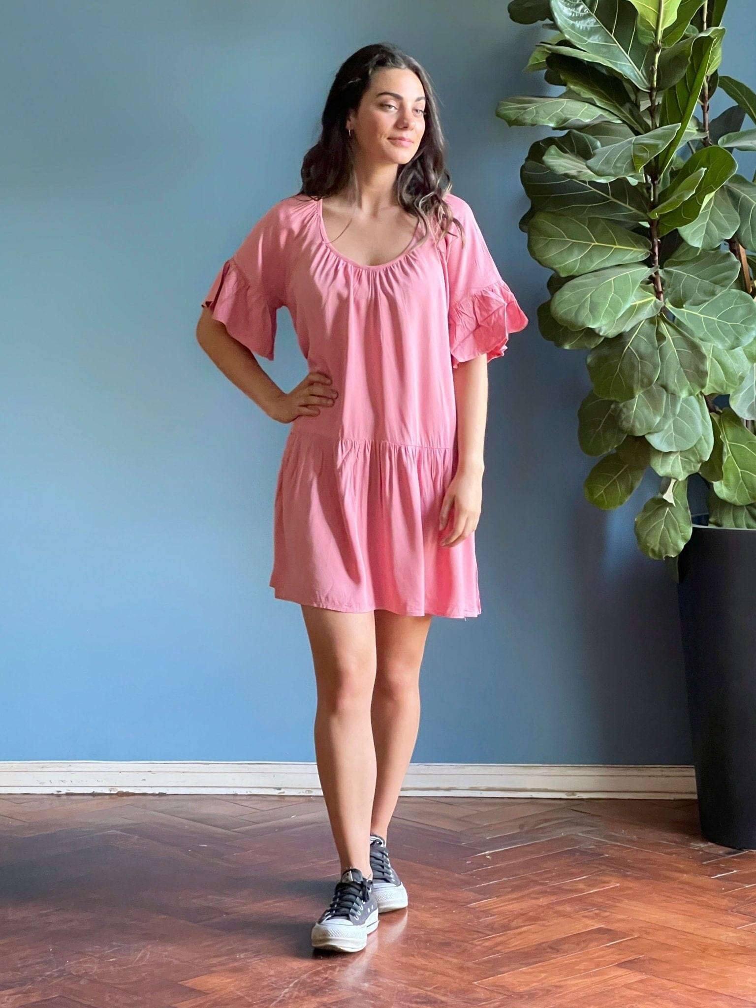 Vestido Manga Ancha Rosado Moda Deco por ti 